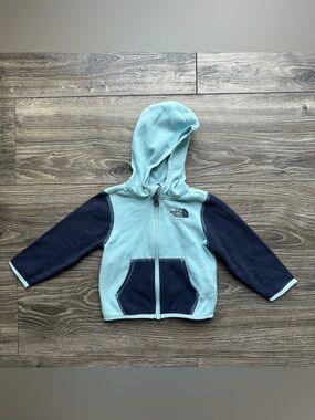 The North Face Kids Light Aqua & Navy Hooded Fleece Jacket 6-12 Months Unisex